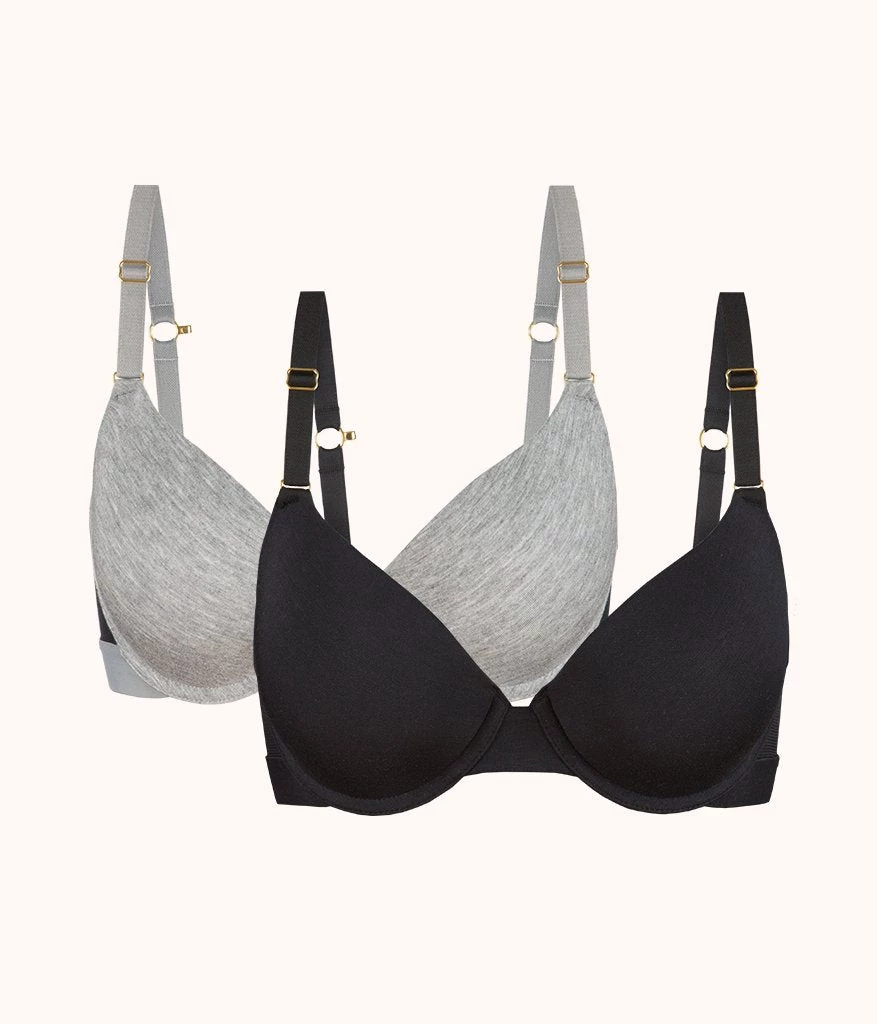 Wearlively The All-Day T-Shirt Bra Bundle: Jet Black/Heather Gray