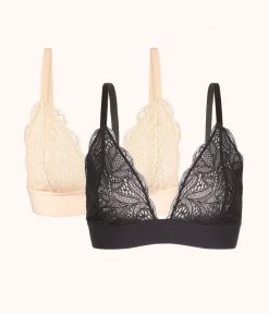 Wearlively The Long-Lined Lace Bralette Bundle: Jet Black/Toasted Almond
