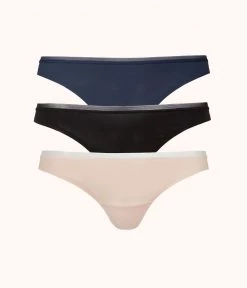 Wearlively The No Show Thong Bundle: Jet Black/Navy/Toasted Almond