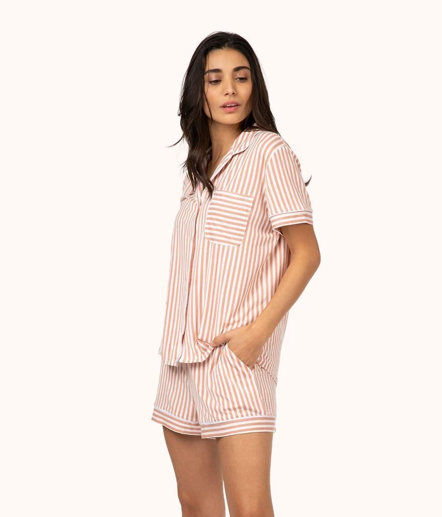 Wearlively The All-Day Lounge Short - Print: Shell Pink Stripe