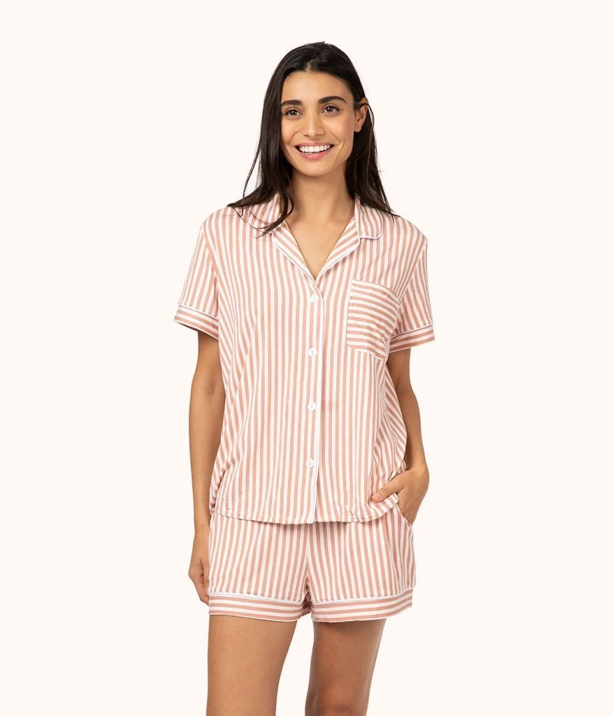 Wearlively The All-Day Short Sleeve Shirt - Print: Shell Pink Stripe