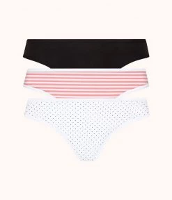 Wearlively Categories The Cotton Thong Bundle - Print: Mini Polka/Coral Stripe/Jet Black