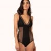 Wearlively Categories The Dot Mesh Plunge Bodysuit: Jet Black