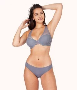 Wearlively The Plunge Mesh Bra: Smoke