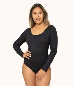 Wearlively The Ribbed Long-Sleeve Bodysuit: Jet Black Categories