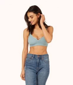 Wearlively The Skinny-Strap Seamless Bralette: Sky Blue Bras