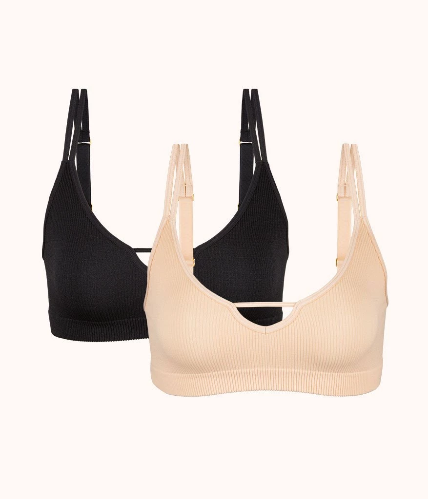 Wearlively The Skinny-Strap Seamless Bralette Bundle: Jet Black/Toasted Almond Bras
