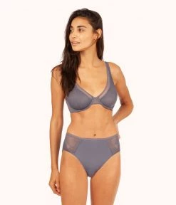 Wearlively The Smooth Lace Plunge Bra: Smoke