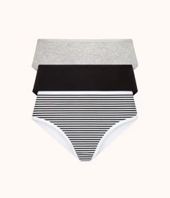Wearlively The Cotton Brief Bundle: Heather Gray/Jet Black/Black/White Mini Stripe Categories