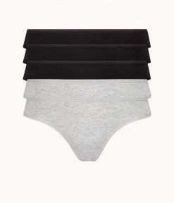 Wearlively Categories The Cotton Thong 5-Pack: Jet Black/Heather Gray