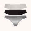 Wearlively The Cotton Thong Bundle: Heather Gray/Jet Black/Black/White Mini Stripe Categories