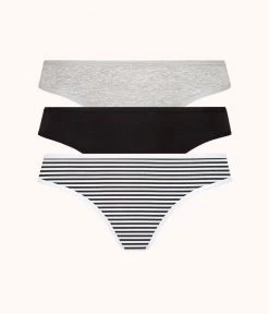 Wearlively The Cotton Thong Bundle: Heather Gray/Jet Black/Black/White Mini Stripe Categories