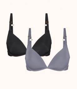 Wearlively The Deep V No-Wire Push-Up Bundle: Jet Black/Smoke Bras