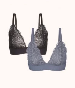 Wearlively The Long-Lined Lace Bralette Bundle: Jet Black/Smoke Bras