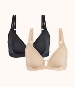 Wearlively The Mesh Trim Padded Bralette Bundle: Toasted Almond/Jet Black