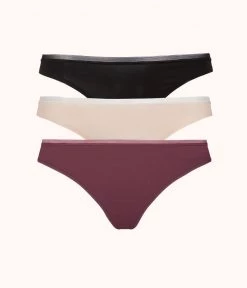 Wearlively Categories The No Show Thong Bundle: Toasted Almond/Jet Black/Plum