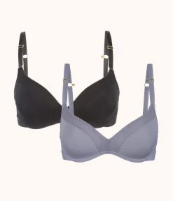 Wearlively No-Wire Push-Up Bra Bundle: Jet Black/Smoke