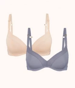Wearlively Bras No-Wire Push-Up Bra Bundle: Toasted Almond/Smoke