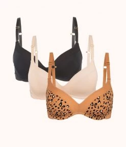 Wearlively Bras The No-Wire Push-Up Trio - Print: Toasted Almond/Jet Black/Latte Leopard