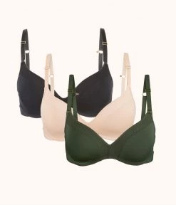 Wearlively The No-Wire Push-Up Trio: Jet Black/Toasted Almond/Rich Olive