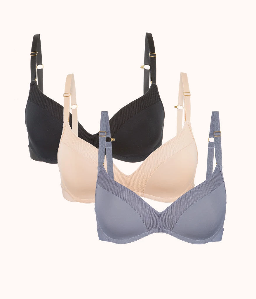 Wearlively The No-Wire Push-Up Trio: Toasted Almond/Jet Black/Smoke
