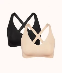 Wearlively Bras The Sleek Crossback Bralette Bundle: Toasted Almond/Jet Black