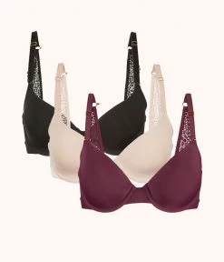 Wearlively The T-Shirt Bra Trio: Toasted Almond/Jet Black/Plum Bras
