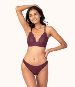 Wearlively The Long-Lined Lace Bralette Trio: Toasted Almond/Jet Black/Plum Bras