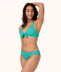 Wearlively The Ruched Plunge Bralette & Bikini Swim Bundle: Aquamarine