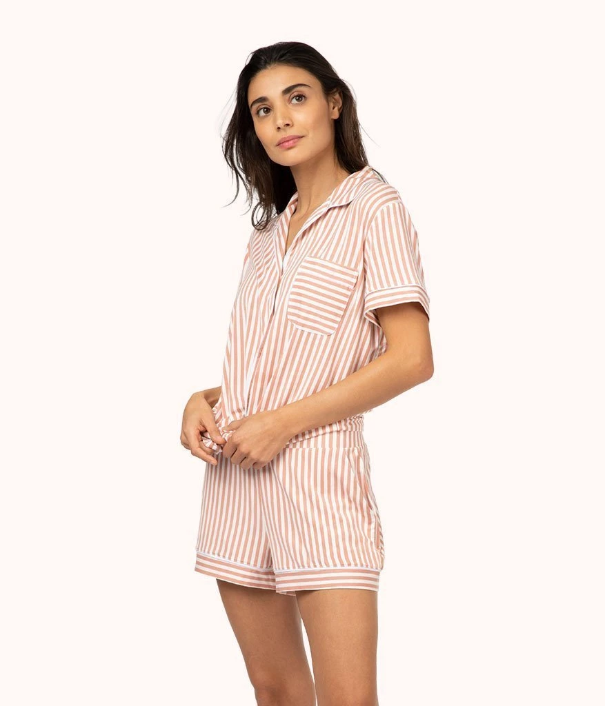 Wearlively The All-Day Short Sleeve Shirt - Print: Shell Pink Stripe