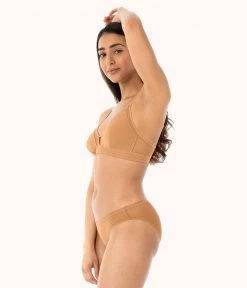 Wearlively Bras The Mesh Trim Bralette: Warm Oak