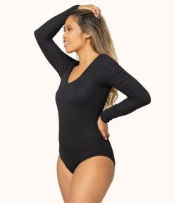 Wearlively The Ribbed Long-Sleeve Bodysuit: Jet Black Categories