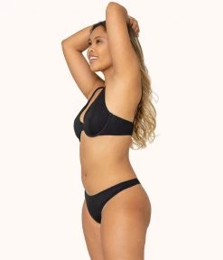 Wearlively The Unlined Ribbed Plunge Bra: Jet Black Bras