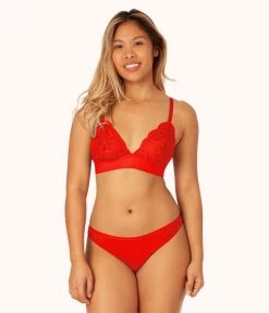 Wearlively Categories The Palm Lace Thong Bundle: Toasted Almond/Jet Black/Tomato Red