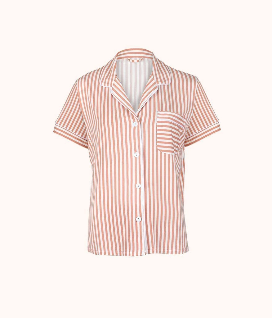 Wearlively The All-Day Short Sleeve Shirt - Print: Shell Pink Stripe