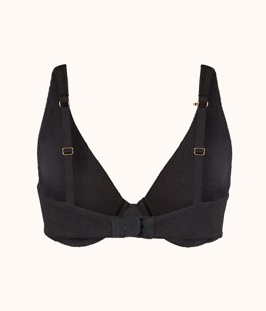Wearlively The Unlined Ribbed Plunge Bra: Jet Black Bras