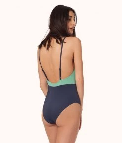Wearlively The V One Piece: Mint/Navy Categories