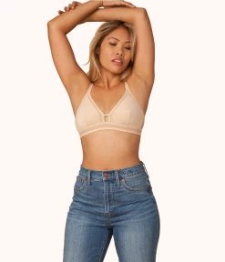 Wearlively The Mesh Trim Bralette: Toasted Almond Bras
