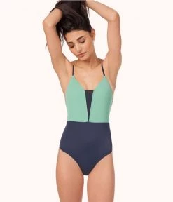 Wearlively The V One Piece: Mint/Navy Categories