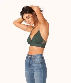 Wearlively Bras The Stripe Mesh Bralette: Emerald