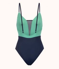 Wearlively The V One Piece: Mint/Navy Categories
