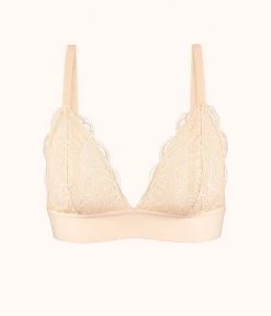 Wearlively Bras The Long-Lined Lace Bralette: Toasted Almond