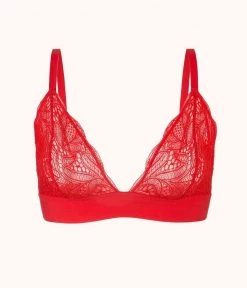 Wearlively The Long-Lined Lace Bralette: Tomato Red Bras