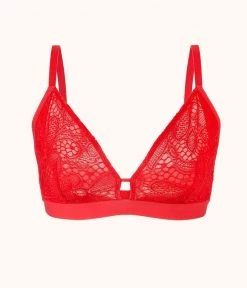 Wearlively The Palm Lace Busty Bralette: Tomato Red Bras