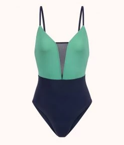 Wearlively The V One Piece: Mint/Navy Categories